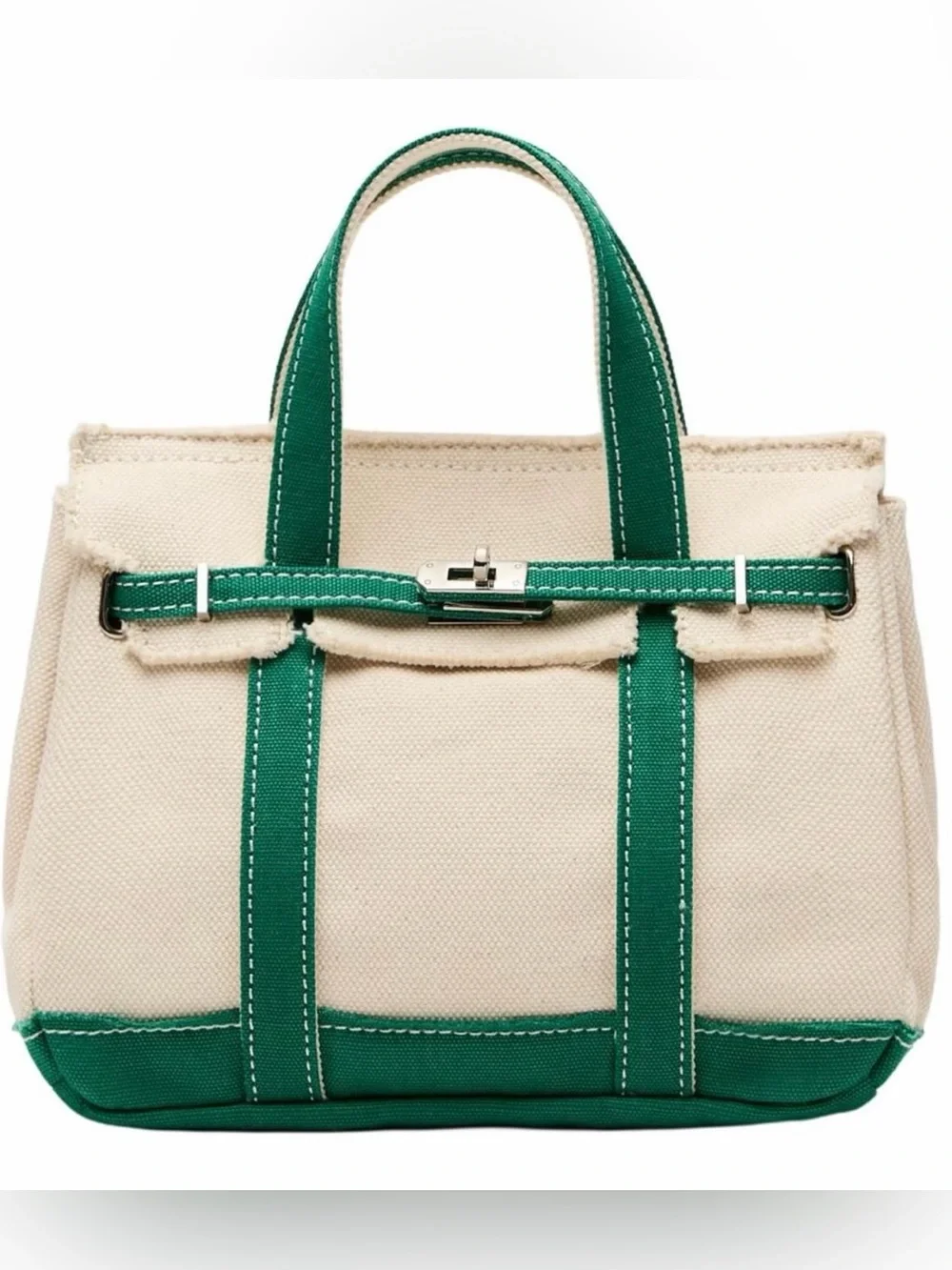 Sunwin Madaket SMALL Cotton Canvas Tote Green New Birk-Inspired Closure Summer